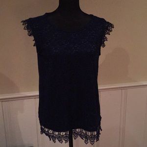 Navy lace shell top